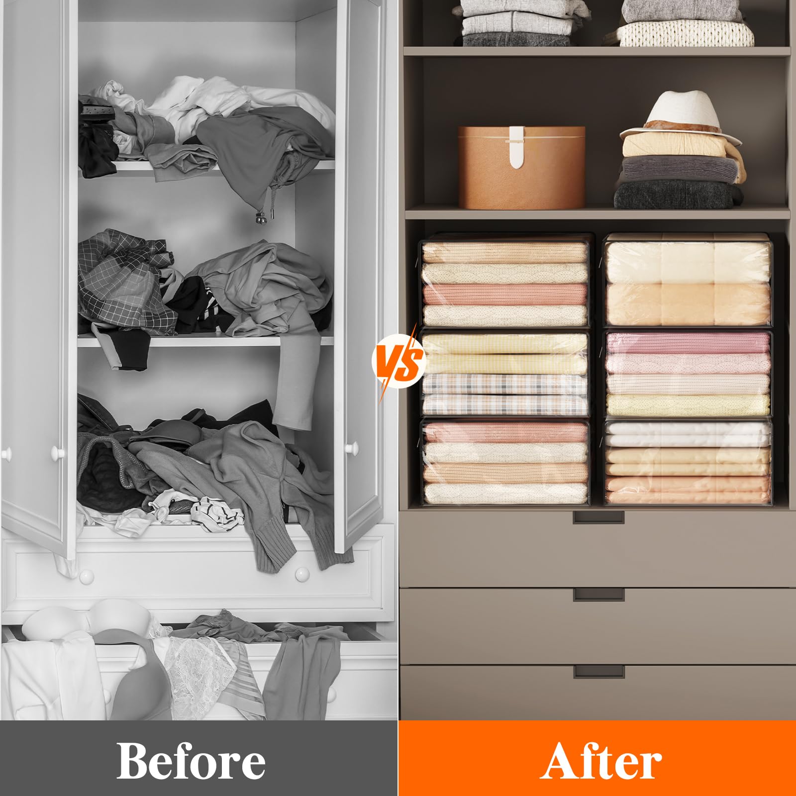 Lifewit 36L Clear Sheet Storage Bags with Zipper 8 Pack, Plastic Sweater Storage Bins for Clothing, Vinyl Foldable Clothes Conta